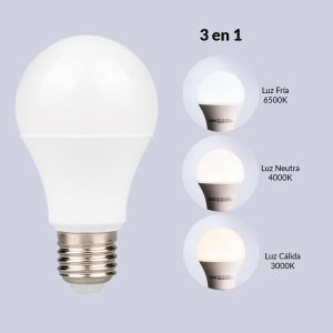 Foco led A60 E27 10W ajustable de 3 colores