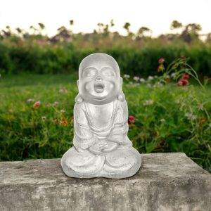 Estatua Buda Cantando fibra mineral beige 20x30cm