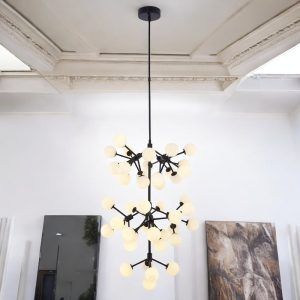 Lámpara doble altura 45xG9 Firenze negra vidrios blancos