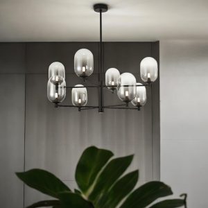 Lámpara colgante 8xG9 Egg black vidrios smoky