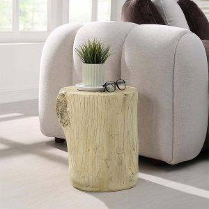 Mesa auxiliar redonda contemporánea Opal tipo roble natural