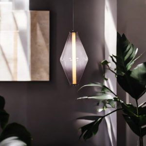 Lámpara LED colgante Rhomboid vidrio smoke luz cálida 12W