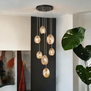 Lámpara colgante 7xG9 Scallops brass tulipas ambar