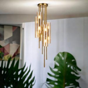 Lámpara de tumbado 10xG9 Mystic brass vidrio ambar