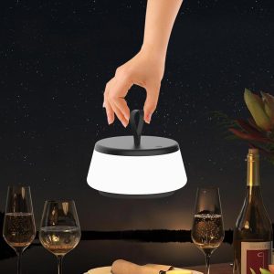 Lámpara LED recargable negra con luz calida dimerizable