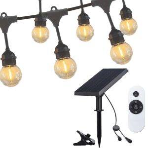 Set de 2 guirnaldas 15 luces c/u c/panel solar y control