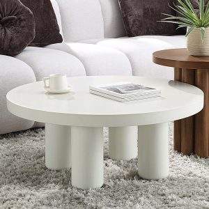 Mesa de centro redonda minimalista Brune blanco