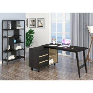 Escritorio en L con cajones de madera de roble negro