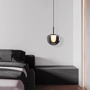Lámpara colgante led Olivia metal negro/ vidrio smoke 150cm