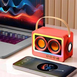 Mini Parlante Bluetooth portátil recargable rojo con luz RGB