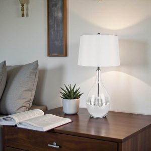 Lámpara de mesa Isabela E27 de metal cromado y vidrio