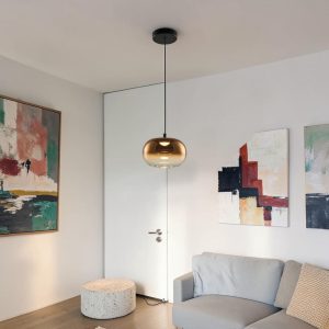 Lampara colgante LED Lissy negro vidrio dorado degradado