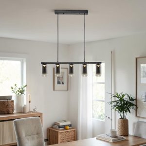 Lampara colgante LED Kim negro vidrio smoke degradado
