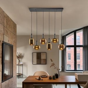 Lámpara colgante LED Lissy negro vidrio smoke/dorado