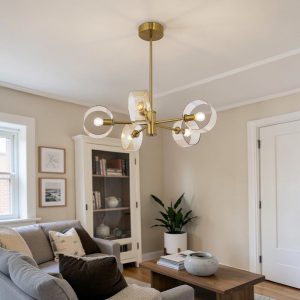 Lámpara colgante 5xE14 Marce brass cristal K9 ámbar