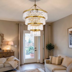 Lámpara colgante 22xE14 Nerea brass cristal K9 clear