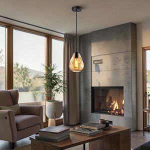 Lampara colgante Vera negro vidrio amber