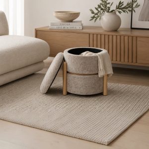 Ottoman de almacenamiento Eli de tela beige