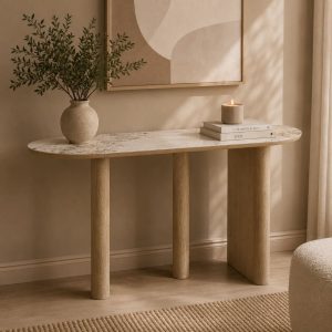 Consola Ema con top de cerámica y base beige