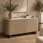 Bufetera Ema con top de cerámica blanca con base beige