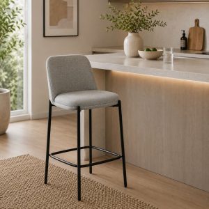 Taburete estático con respaldar Nio de tela gris claro