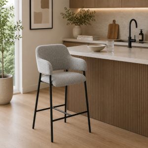 Taburete estático con respaldar Zoe de tapiz gris