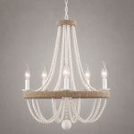 Lámpara colgante Tina 6xE27 metal y madera blanca