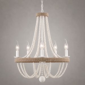 Lámpara colgante Tina 6xE27 metal y madera blanca