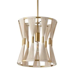 Lámpara colgante Romi E14 metal dorado y cuerda