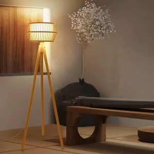 Lámpara de pedestal E27 Janina de bambu+madera 160cm