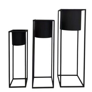 Set x3 portamacetas Brina de metal negro 70cm/60cm/50cm