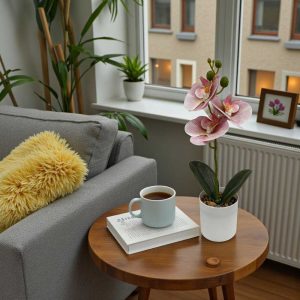 Orquídea artificial rosa con macetero H:34cm