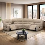 Sofa seccional reclinable Luke de tela beige arena