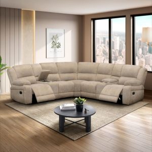 Sofa seccional reclinable Luke de tela beige arena