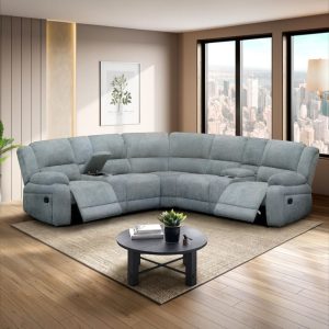 Sofa seccional reclinable Luke de tela gris azulado