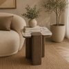 Mesa auxiliar cuadrada 40x40 Sol top de marmol base marrón