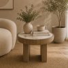 Mesa auxiliar Ema Ø60 top de cerámica y base beige
