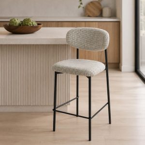 Taburete estático con respaldar Tyra de tapiz beige