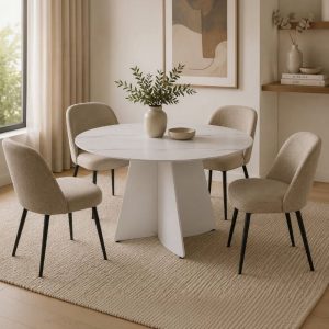 Mesa de comedor redonda Ø120 piedra sinterizada glossy