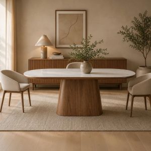 Mesa de comedor ovalada 180x75 top piedra sinterizada