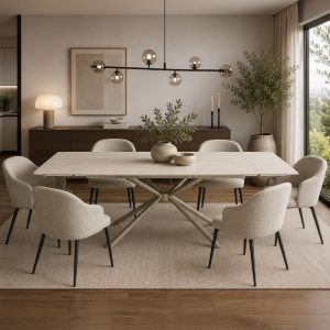 Mesa comedor rectangular extensible top piedra sinterizada