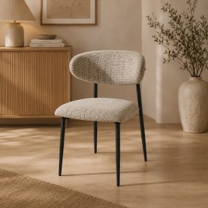Silla de comedor sin brazos Tyra de tapiz tipo lino beige