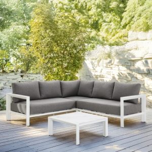 Conjunto de salón modular de aluminio para exteriores en forma de L