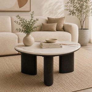 Mesa de centro Mila con top de cerámica con base negra