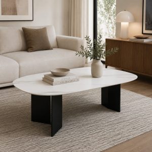 Mesa de centro rectangular Kamil top piedra sinterizada gris