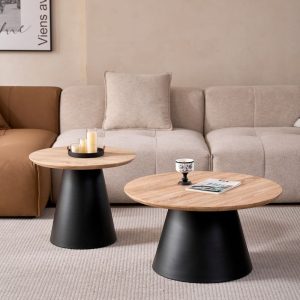 Set x2 mesas de centro Arya top de madera y base de metal