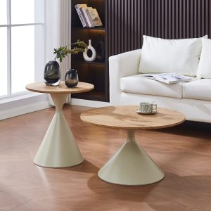 Set x2 mesas de centro Ely top de madera y base blanca