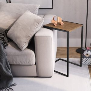 Mesa lateral Alay top de madera base metal negro