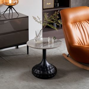 Mesa auxiliar redonda Ø50 Lui black top piedra