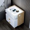 Mesita de Noche Inteligente Moderna Olin, Mesa Auxiliar con Estación de Carga y Luz LED, Mesa Lateral con Concentrador USB y Altavoz Bluetooth